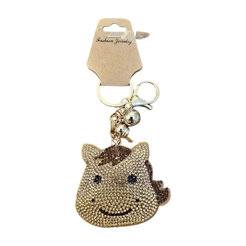 Gold Rhinestone Horse Keychain‎